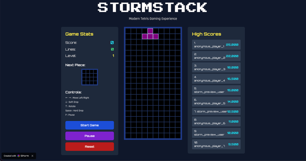 Tetris style game